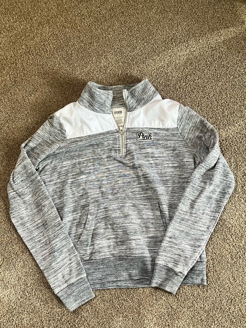 PINK Victoria's Secret Gray and White Quarter-Zip Womens Sweater Size Small